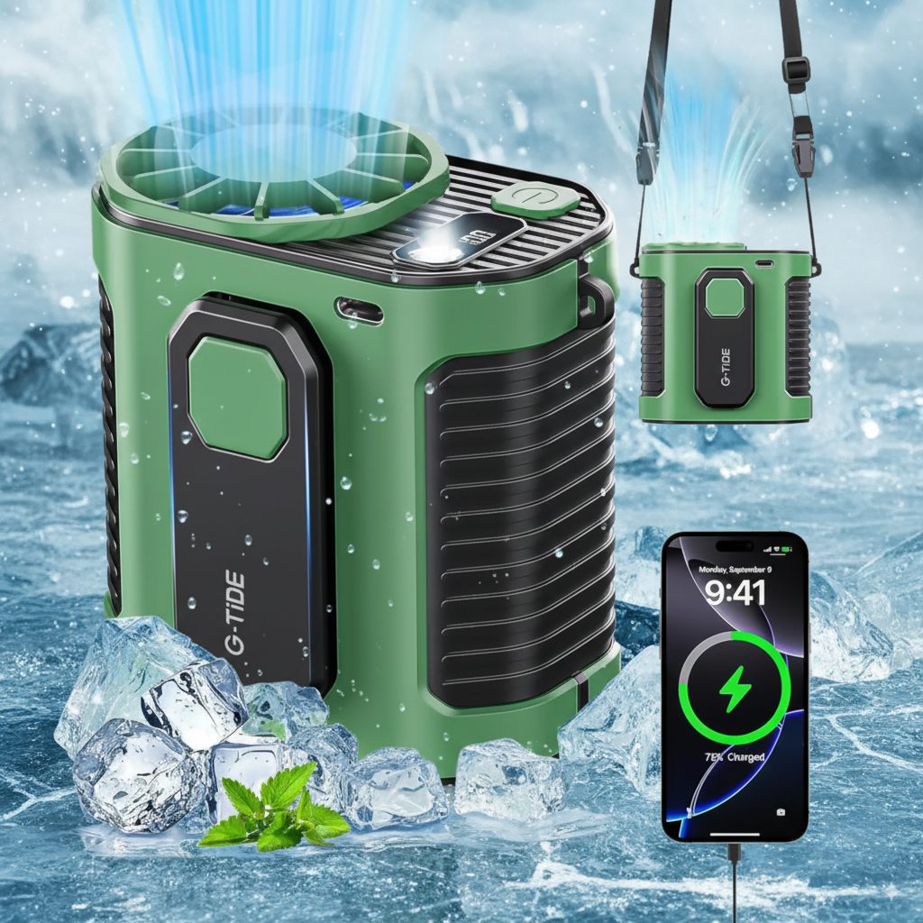 Ventilador Portátil 3 en 1 — Frescura, Luz y Energía Siempre Contigo