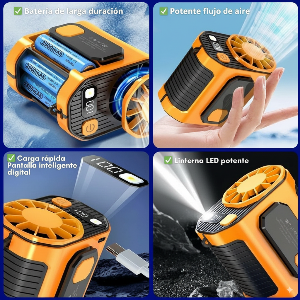 Ventilador Portátil 3 en 1 — Frescura, Luz y Energía Siempre Contigo
