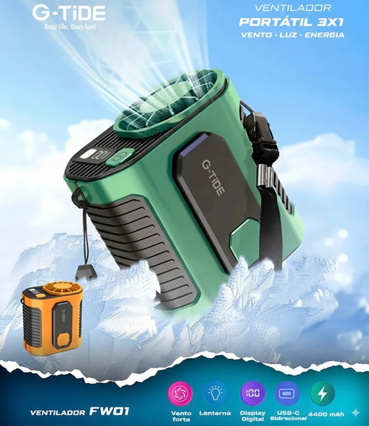 Ventilador Portátil 3 en 1 — Frescura, Luz y Energía Siempre Contigo